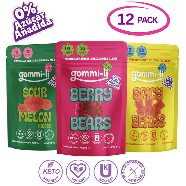 12 Pack Mix: 4 Berry Bears + 4 Spicy Bears + 4 Sour Melon Kisses