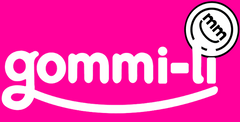 Logo Gommi-li fondo rosa letras blancas
