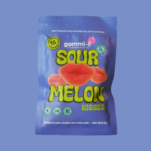Paquete de Sour Melon Kisses 50g gomitas veganas sin azucar 
